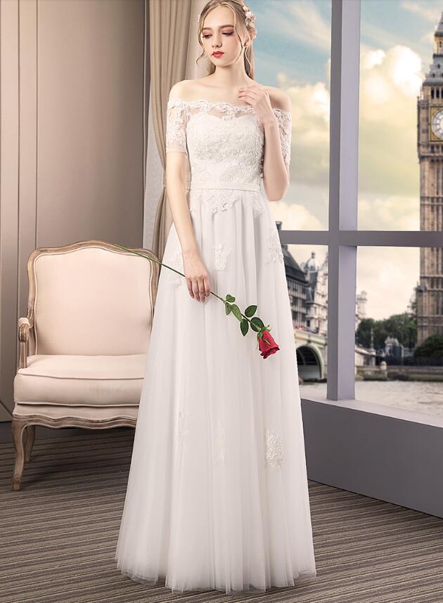 割引 お呼ばれ★フェミニン パーティードレス イブニングドレス 花嫁 二次会 卒業式 ステージ衣装 結婚式 エレガント フォーマル 着痩せ 30代 S/~3XL ウェディングドレス 舞台 aライン 半袖 花柄 マキシ丈 ホワイト 韓国風 オフショルダー グローブ ベール 3点セット