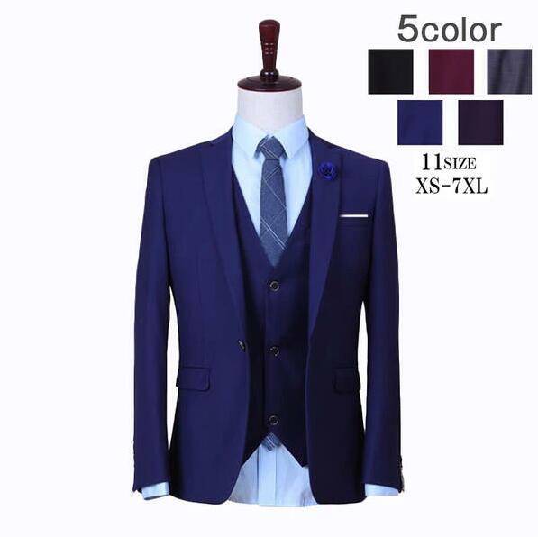 上品 送料無料 5色 結婚式 スーツ メンズ スリム スリーピース フォーマル おしゃれ スリム オールシーズン対応 スリム 細身 スリム ビジネス ベスト 紳士服 3点セット 洗える メンズスーツ 3ピーススーツ 黒 青 紫 ワインレッド グレーXS-7XL ビジネススーツフォーマル