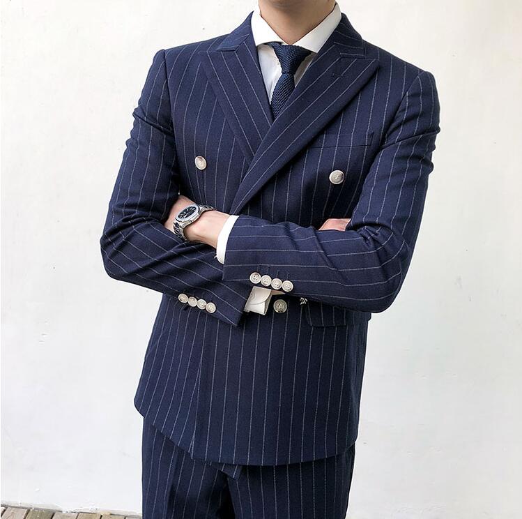上品 3色 通勤 落ち着いたスーツ 格好いい ストライプスーツ メンズスーツ 2点セットスーツ ダブルボタンスーツ 結婚式 二次会 成人式 卒業式 ビジネススーツ 披露宴 ジャケット＋ズボン フォーマルスーツ 司会 カジュアル スタイリッシュスーツ 防シワ イギリス風 撮影用