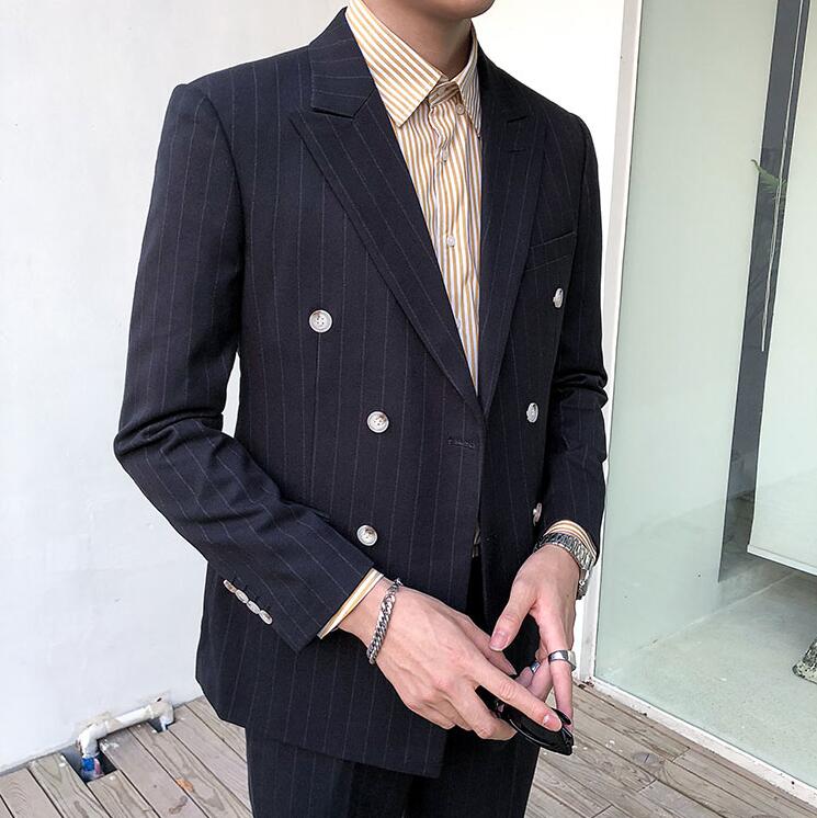 上品 3色 通勤 落ち着いたスーツ 格好いい ストライプスーツ メンズスーツ 2点セットスーツ ダブルボタンスーツ 結婚式 二次会 成人式 卒業式 ビジネススーツ 披露宴 ジャケット＋ズボン フォーマルスーツ 司会 カジュアル スタイリッシュスーツ 防シワ イギリス風 撮影用