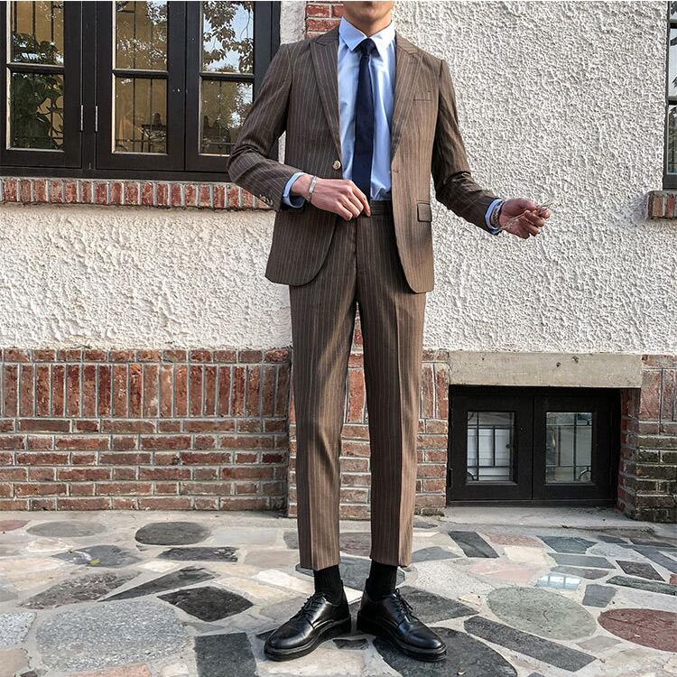 スーツ メンズ カジュアル ビジネス セットアップ 上下 2点セット ジャケット スラックス スリム ノッチドラペル 2つボタン ウール調 混紡素材 グレー