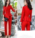 人気 オシャレ 不規則な型 3色 2点セット 無地 ジャケット+パンツ/スカート ビジネス 20代30代40代 通勤 OL 着痩せ フォーマル 結婚式 キャバ レディーススーツ 春夏秋冬 S~4XLママスーツ 大きいサイズ 黒/赤/ワイン赤/レッド パンツスーツ 入学式 面接 普段着 2つボタン