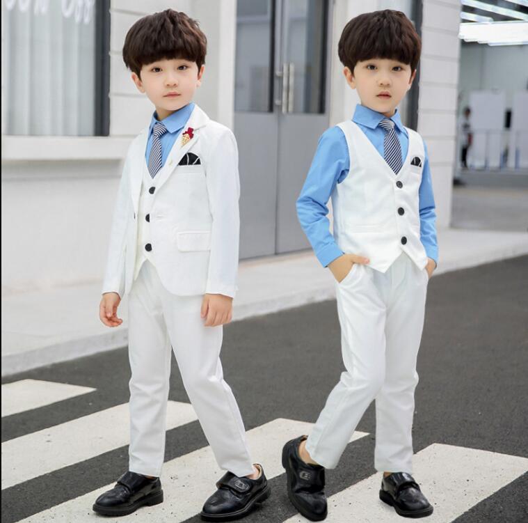 子供スーツ 2色 黒/白 6点セットアップ ジャケット+シャツ+ベスト+ズボン+蝶ネクタイ+ブローチ 七五三 子供服 ドレスコート 入学式 男の子スーツ 出演 ...
