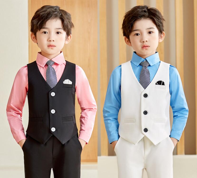 格好いい 品質良い 子供スーツ 無地 黒/白 3点セットアップ ジャケット+ズボン+ネクタイ 七五三 子供服 ドレスコート 入学式 男の子スーツ 出演 キッズ ...