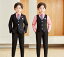 子供スーツ 無地 黒/白 5点セットアップ ジャケット+ベスト+ズボン+ネクタイ+コサージュ 七五三 子供..