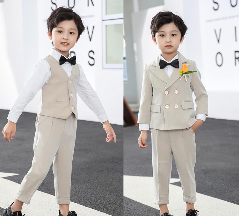 新作 高品質 子供スーツ 3色 5点セットアップ ジャケット+シャツ+ズボン+蝶ネクタイ+コサージュ 七五三 子供服 ドレスコート 入学式 男の子スーツ 出演 ...