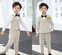 新作 高品質 子供スーツ 3色 5点セットアップ ジャケット+シャツ+ズボン+蝶ネクタイ+コサージュ 七五三 子供服 ドレスコート 入学式 男の子スーツ 出演 ...