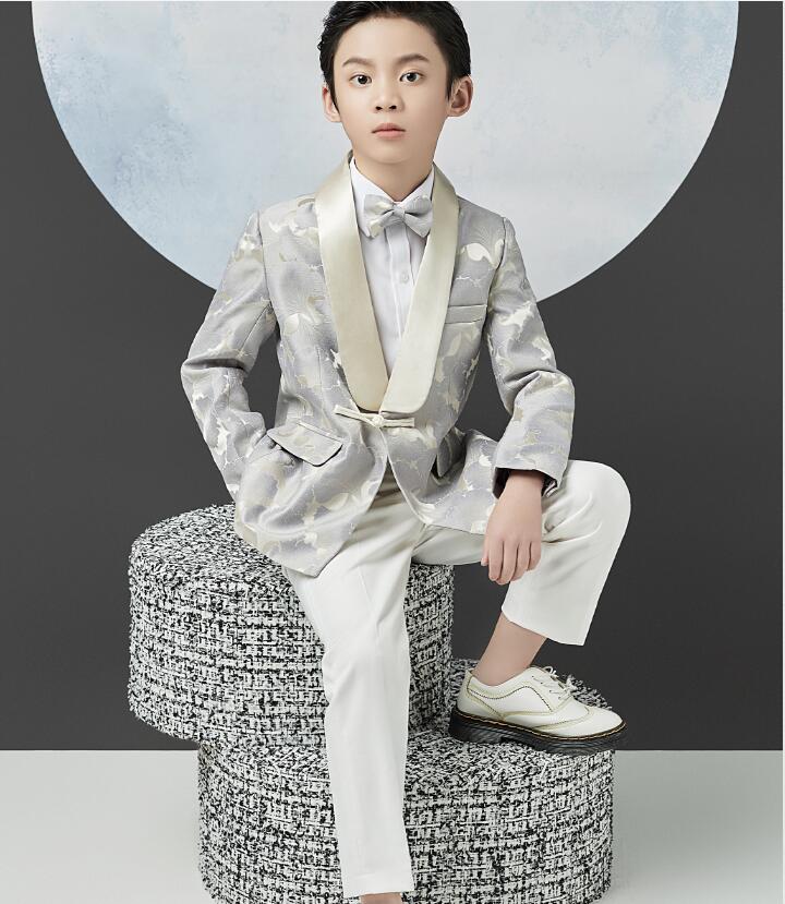 上品 花柄 セットアップ 4点/5点セット 男の子 子供スーツ ジャケット+ズボン+蝶ネクタイ+ブローチ/シャツ 七五三 子供服 入学式 キッズ カジュアル 発...