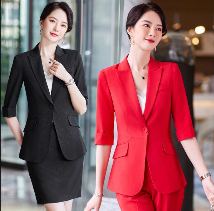 【送料無料10倍ポイント】大特価 3色 2点/3点セット選択可 7分丈 ジャケット+9分丈 パンツ/スカート ビジネス 通勤 OL 着痩せ キャバ レディーススーツ 春夏 S~5XLママスーツ 大きいサイズ 黒/赤/レッド/ホワイト パンツスーツ 1つボタン ビジネススーツ 9分丈