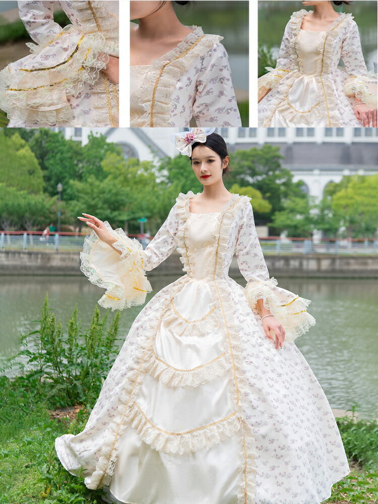 2点セット ドレス+3層パニエ付き【送料無料】ステージ衣装 ヨーロッパ風ドレス 貴族ドレス 高級感 宮廷ドレス 女王様ドレス プリンセスライン フレア袖 中世貴...