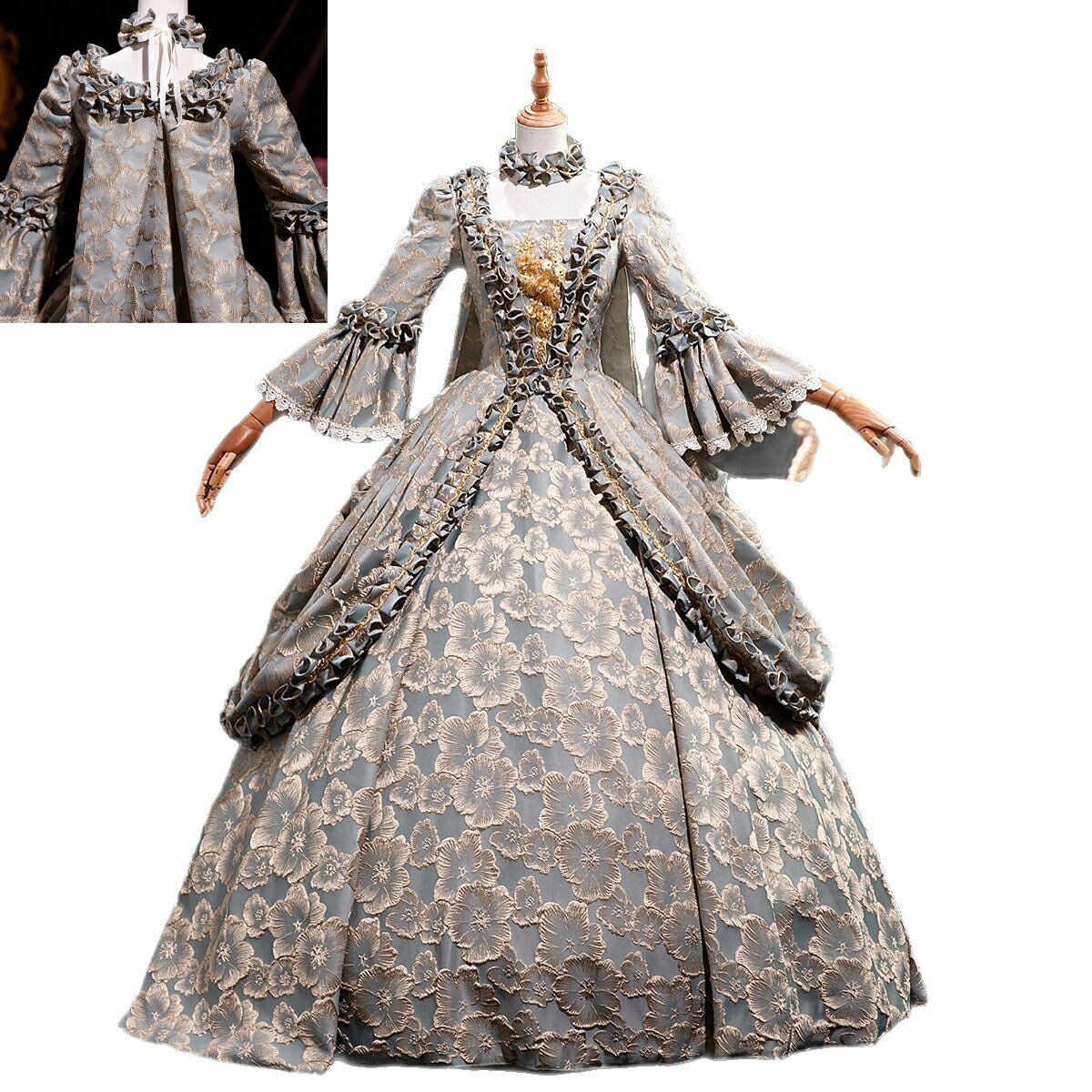 3点セット ドレス+3層パニエ付き / 帽子【送料無料】ステージ衣装 ヨーロッパ風ドレス 貴族ドレス 高級感 宮廷ドレス 可愛い パーティードレス フレア袖 帽...