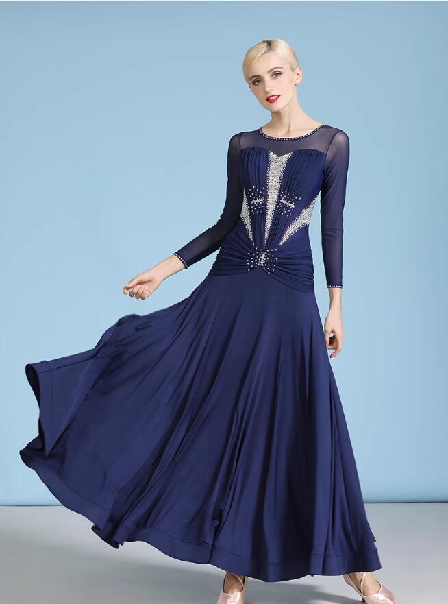 【送料無料 】高品質 社交ダンス ドレス 社交ダンス衣装 長袖 豪華 キラキラ 初心者 練習着 広がる裾 発表会用 ワンピース パーティー スタンダード レッス...