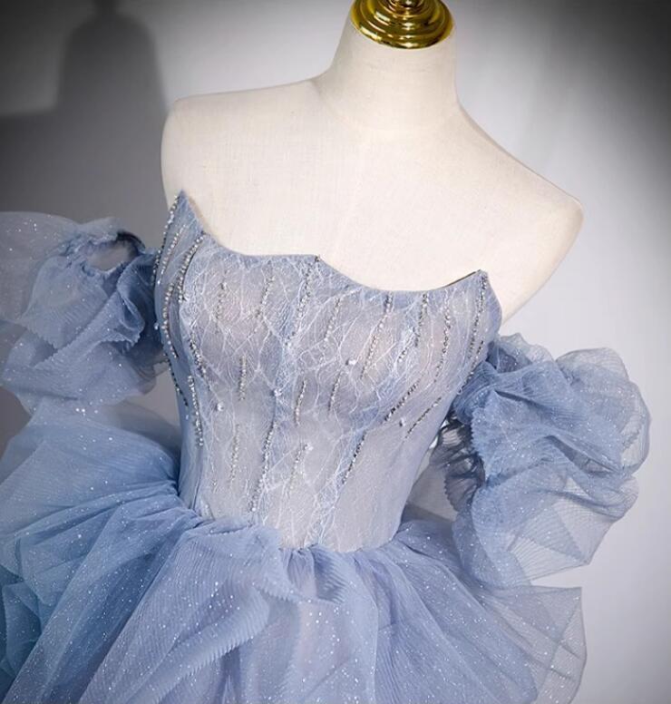 良品店舗のオフショルダー WeddingDress カラードレス 編み上げ ブルー ビスチェ ステージドレス ロングドレス ウェディウエディングドレス プリンセスドレス イブニングドレス コンサート コンクール パーティードレス ブライダル 花嫁 披露宴 プリンセスラインドレス XS~3XL｜アングル2