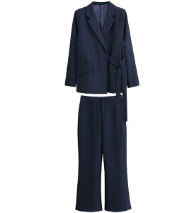 お呼ばれ 長袖スーツ+ガウチョパンツ フォーマルドレス 結婚式 パーティドレス 着痩せ エレガント/20代30代40代/秋春冬/OL通勤/キャバドレス/2次会/セクシー/2点セット成人式/ビジネス/セレモニースーツ S/M/L/XL無地/カジュアル/ゆったり/ベルト付き/ネイビー通販