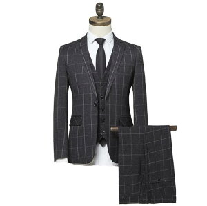 オシャレ 秋春冬★ジャケット+ベスト+パンツ フォーマルスーツ 3ピーススーツ 紳士用ビジネス スリム メンズ 結婚式 OL 通勤 20代30代40代 修身 1つボタンスーツ 入学式 成人式 披露宴 宴会 花婿の介添えチェック柄スーツ 品質良いM/L/XL/2XL/3XL ダークグレー!ネット予約