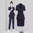 上品 夏限定 薄手 夏レディーススーツセット 半袖 夏 事務服 スーツ エレガント タイトスカート スーツセット レディース パンツスーツ スカートスーツ 2点...