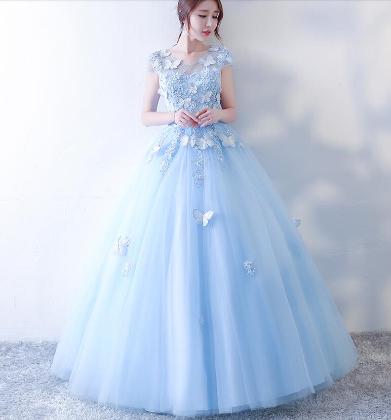 高品質★カラードレス マキシ丈ドレス 演奏会 コンサート パーティードレス ウェディングドレス 二次会 プリンセス 結婚式 ステージ衣装 半袖 舞台 編み上げ イブニングドレス フォーマル 卒業会 青 ブライズメイド 花柄 S/M/L/XL/2XL