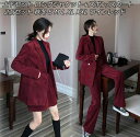 セットアップ レディース 秋冬 パンツスーツ スカートスーツ OL 女性 上下セット ロングジャケット+ズボン/スカート 2点セット S M L XL XXL ...
