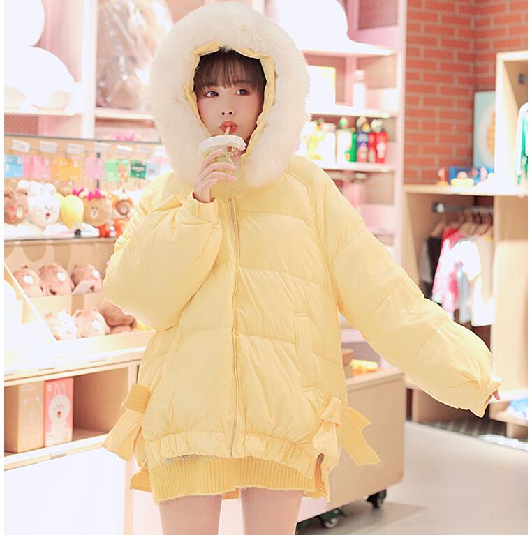 超可愛い 冬服 長袖ジャケット レディース ダウンコート ショート丈コート アウター 防寒厚手 暖かい 着痩せ aライン 無地 20代30代 通勤 OL 新作 中棉コート フード付きS/M/L ダウンジャケット/保温 ゆったり フェイクファー イエロー/ピンク 少女