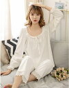 大人気★レディース 姫系 ネグリジェ 寝巻き ルームトップス+長パンツ ナイトウエア パジャマ 長袖レース 部屋着 大人 女性 フェミニン 薄手 ゆったり 品質...