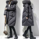 韓国風 長袖 ダウンジャケット レディース ダウンコート ロング丈コート アウター 防寒厚手 暖かい 着痩せ 無地 通勤 OL 中棉コート スリム/保温 フード付き ゆったり 学生 ブラック/グレー M/L/XL/2XL/3XL/4XL/5XL/6XL 秋冬 フェイクファー 帽子着脱不可 ファー着脱可