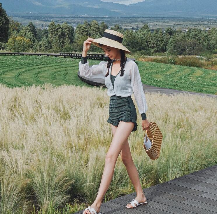 韓国風 水着レディース 新作 ビキニ 夏 2点セット みずぎ 海 温泉 プール ビーチ 体型カバー フレア20代 30代 40代 大きいサイズ スイムウェア ママ スイミング セクシー 超可愛い 品質良い 長袖 Vネック