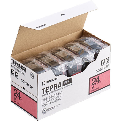 キングジム テプラPROテープエコノパック 5個入 24mm赤 SC24R-5P|パソコン オフィス用品 文具
