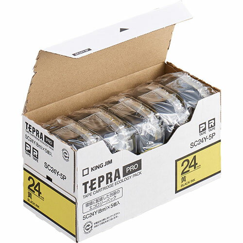 キングジム テプラPROテープエコパック 24mm 黄 5個入 SC24Y-5P|パソコン オフィス用品 文具