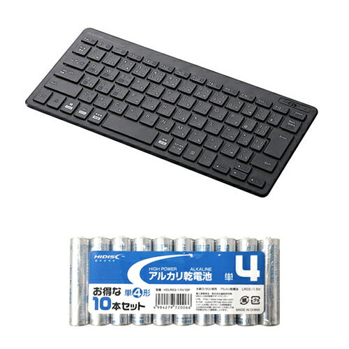 エレコム Bluetoothミニキーボード/パンタグラフ式/薄型/マルチOS対応/ブラック + アルカリ乾電池 単4形10本パックセット ASNTK-FBP100BK+HDLR03/1.5V10P|スマートフォン・タブレット・携帯電話 iPad キーボード