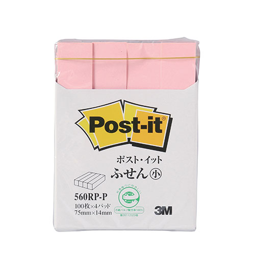 Label Paper - 【10個セット】 3M Post-it ポストイット 再生紙 ふせん小 ピンク ASN3M-560RP-PX10|パソコン オフィス用品 消耗品