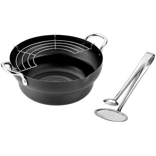 よこやま 燕熟の技 共柄天ぷら鍋24cm トング付き ASNEJTP-403|雑貨・キッチン用品・インテリア 雑貨 雑..