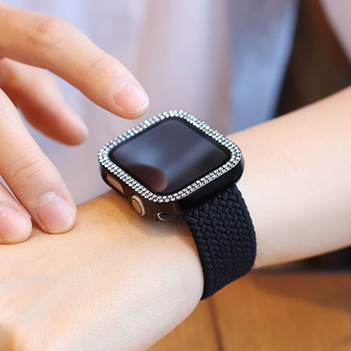 EGARDEN ガラスフィルム一体型ラインストーンケース for Apple Watch 45mm ブラッ...