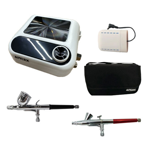 エアテックス AIRTEX コンプレッサー+エアブラシ×2 セット(スピカ2+エアレバ仕様0.3mm/ダブルアクショ..