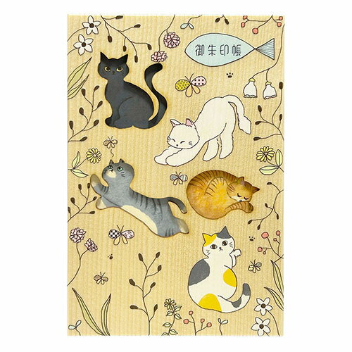 樅100 天然木の御朱印帳 「猫と野花」 神聖な御朱印巡りのおともに MADE IN JAPAN 日本製 モミ・スプル..