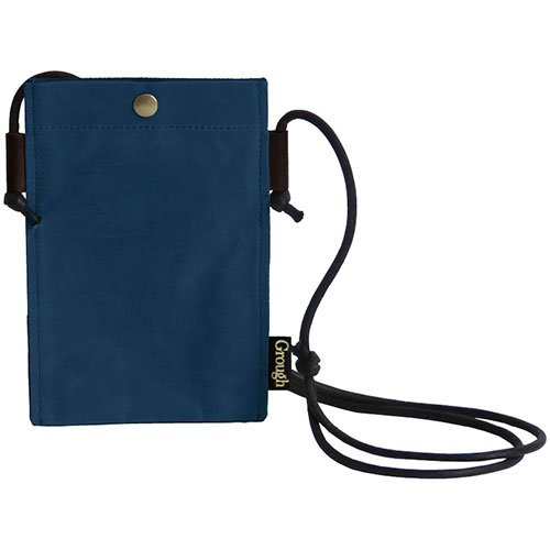 そだてる帆布Grough パラフィン加工帆布×レザー スマホミニショルダー ネイビー×ブラウン 12.5×20cm AS..