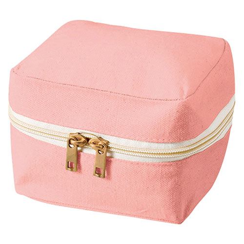 【5個セット】 キャンバススクエアファスナーポーチ Sサイズ ぬいぐるみを持ち運ぶのにぴったり・持ち手付き スモークピンク ASN22550214X5|雑貨・ホビー・インテリア 雑貨 キャリングバック