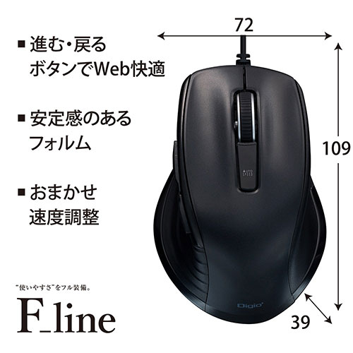 ナカバヤシ F_line 有線静音5ボタンBlueLEDマウス ブラック ASNMUS-UKF227BK|パソコン パソコン周辺機器 マウス