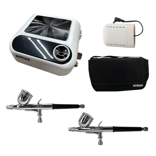 エアテックス AIRTEX コンプレッサー+エアブラシ×2 セット(スピカ2+エアレバ仕様0.3mm/0.5mm口径) ASNA..