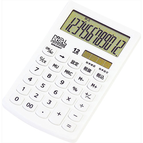 ナカバヤシ 電卓ハンディータイプモノカラーホワイト ASNECH-2101T-W|パソコン オフィス用品 電卓