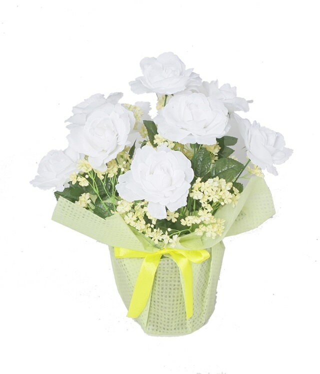 White - ホワイトローズアレンジ[MRS12-02001]|造花 フェイクグリーン 人工植物 デコレーション 店舗装飾 飾り 飾りつけ 飾り付け 装飾 ばら 薔薇 フラワーアレンジ【イベント用品 アレンジメント資材 ディスプレイ 】