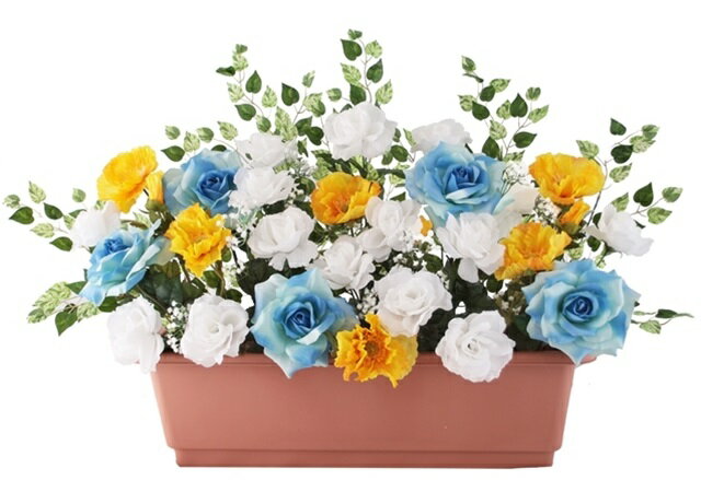 Yellow, Orange - ポピーローズアレンジ[MRS17-01402]|造花 フェイクグリーン 人工植物 デコレーション 店舗装飾 飾り 飾りつけ 飾り付け 装飾 ばら 薔薇 フラワーアレンジ【イベント用品 アレンジメント資材 ディスプレイ 】