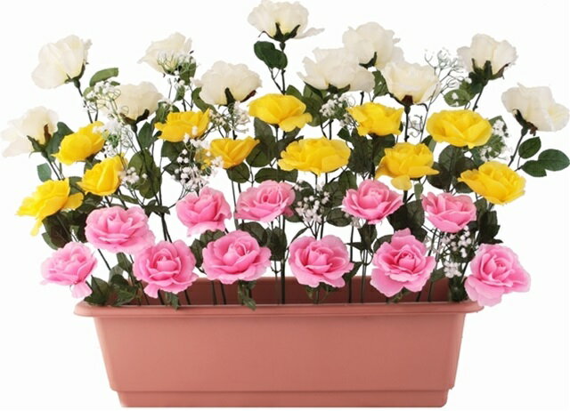 カラフルローズプランター[MRS17-01404]|造花 フェイクグリーン 人工植物 デコレーション 店舗装飾 飾り 飾り付け 装飾 ばら バラ 薔薇 ローズ ホワイト イエロー ピンク プランター【イベント用品 アレンジメント資材 インテリア 】