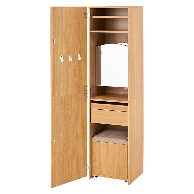 姿見ドレッサー ナチュラル[THU3000001091]|スリムドレッサー スツール付 スタンドミラー コンセント付 お洒落デザイン