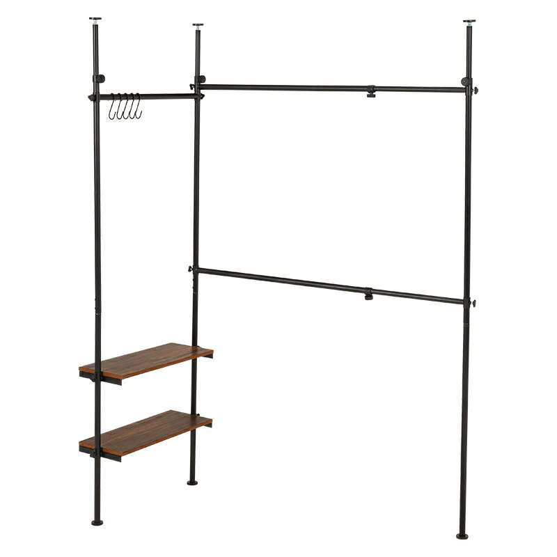 突っ張り伸縮ハンガーラック ブラウン/ブラック[THU3000001899]|ハンガーポール 突っ張り式 高さ調節 ..