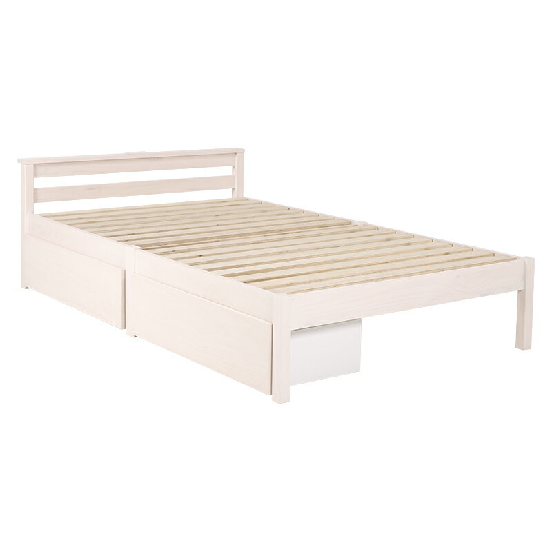 組立簡単 引出し付セミダブルベッド ウォッシュホワイト[THU3000002796]|大容量収納可能 引出し2杯付き..