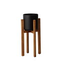 陶器 Wood　stand　pot　19L19W52H BLACK 花器 ベース 花器（陶器） 陶器 [TDLCC510960-800] 代引決済不可|造花 フラワー 花資材 フラワースタンド フラワーアレンジメント インテリア おしゃれ 木製 鉢付き 植木鉢スタンド ポットスタンド 鉢カバー