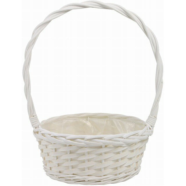 φ25×11×37．5H 柳＆ウッド 寄せ鉢3．5号用手付ホワイト 白 花器 かご [TDLKA318105-00W] 代引決済不可|ベース ナチュラル素材 バスケット 造花 フラワー 花資材 花かご アレンジメント用品 フラワーアレンジメント インテリア おしゃれ 店舗装飾 飾付 花入れ