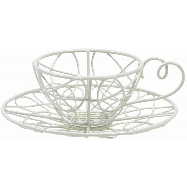 ティーカップソーサー付 花器 フラワースタンド オブジェ ベース ワイヤー素材 ワイヤーベース [TDLKA507068] 代引決済不可|装飾 飾利付け 店舗装飾 インテリア ディスプレイ アイアンスタンド ホワイト 白 φ12×H4．5cm