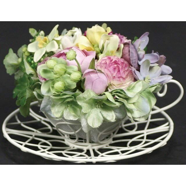 ティーカップソーサー付 花器 フラワースタンド オブジェ ベース ワイヤー素材 ワイヤーベース [TDLKA507068] 代引決済不可|装飾 飾利付け 店舗装飾 インテリア ディスプレイ アイアンスタンド ホワイト 白 φ12×H4．5cm