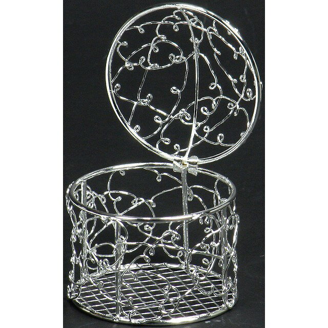 プラチナメッシュ丸フタ付 花器 花台 フラワースタンド オブジェ ベース ワイヤー素材 ワイヤーベース [TDLKA520092] 代引決済不可|装飾 飾利付け 店舗装飾 インテリア ディスプレイ アイアンスタンド シルバー Φ6XH6cm